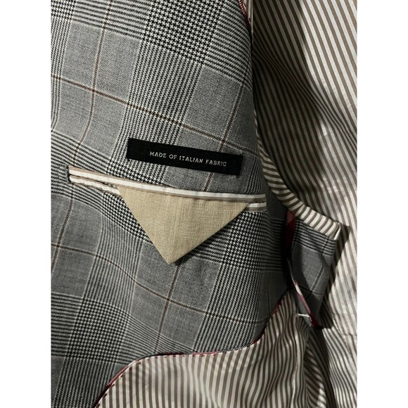 Size-Large Banana Republic Italian Fabric Blazer 44R Gray Windowpane Mens Coat - Picture 5 of 12